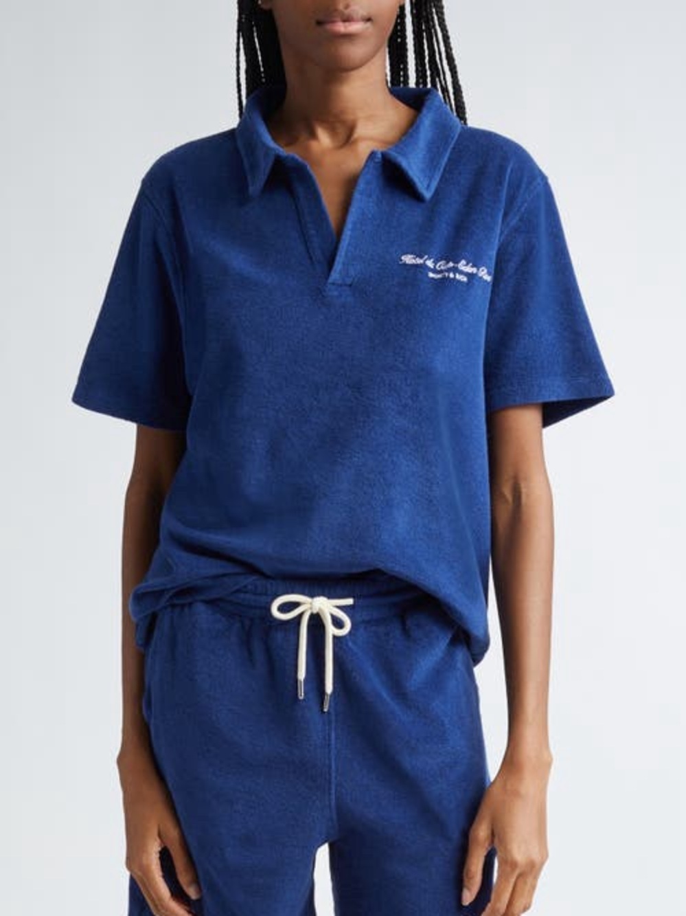 Sporty & Rich Hotel du Cap Eden Rock Cotton Blue Terry Polo Women’s Size S NWOT